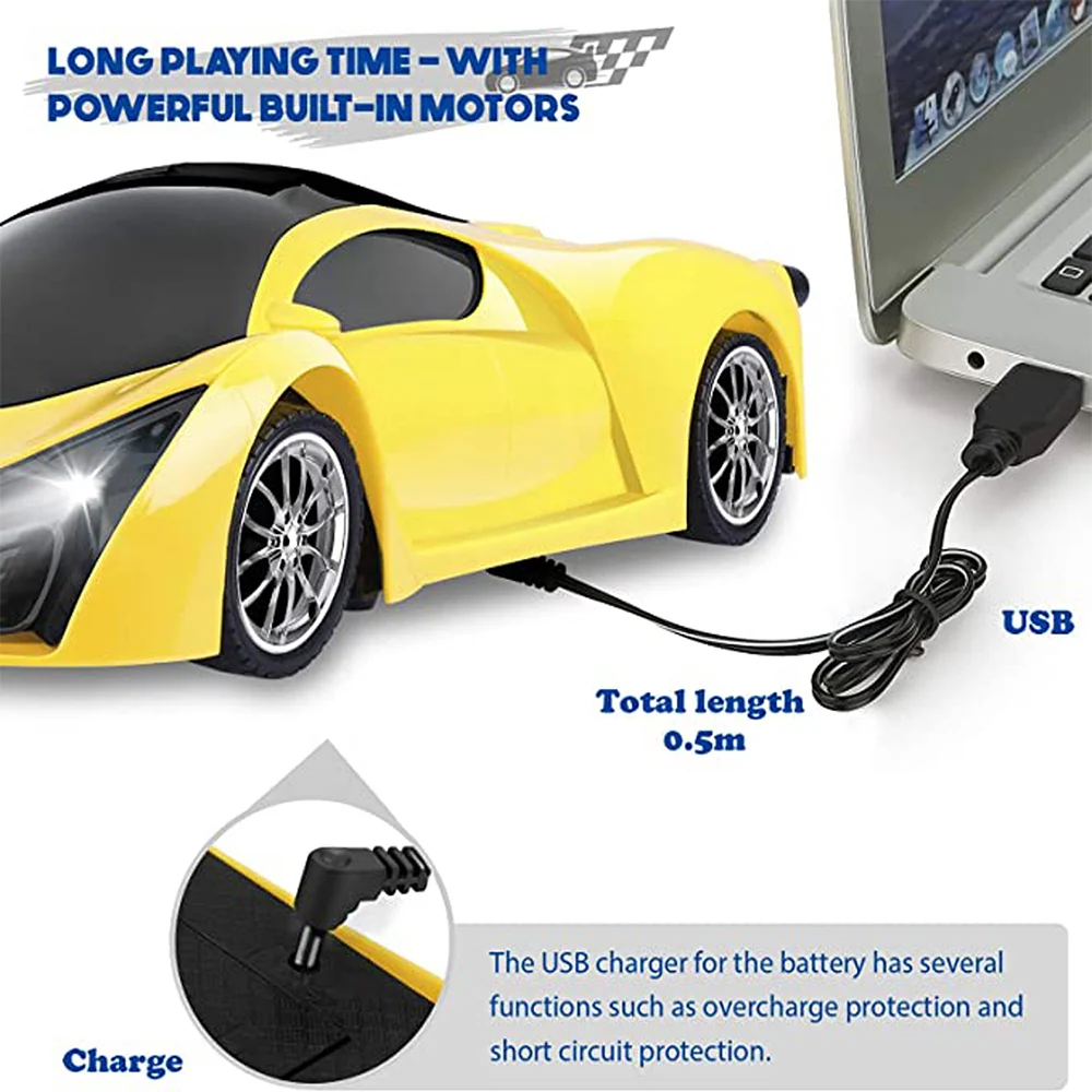 TD® Voiture télécommandée de simulation à quatre voies avec voiture télécommandée sans fil électrique jaune clair pour enf...
