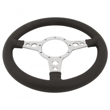 VOLANT, MOTO-LITA Mk4, JANTE EN CUIR 14", RAYONS POLI, TROUS, PLAT