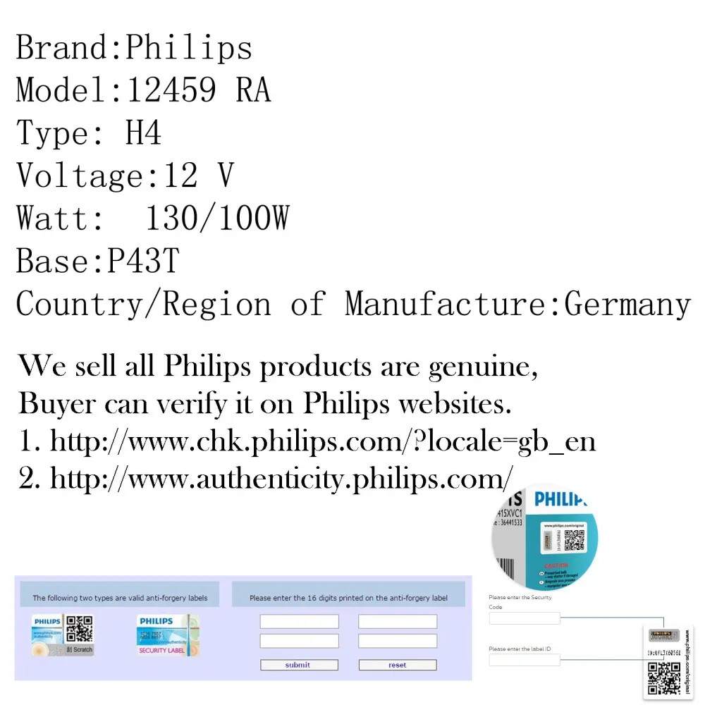 Véritable Philips 12459 RA H4 12 V 130/100 W P43T 3200 K pour phare de voiture phare générique