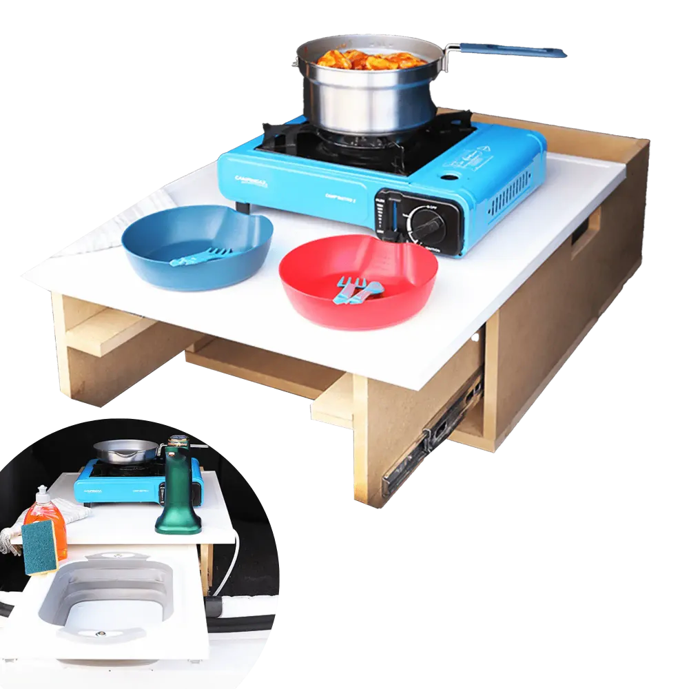Box Camping - Cuisine coffre de voiture aménagée - Voiture Woody's Camp