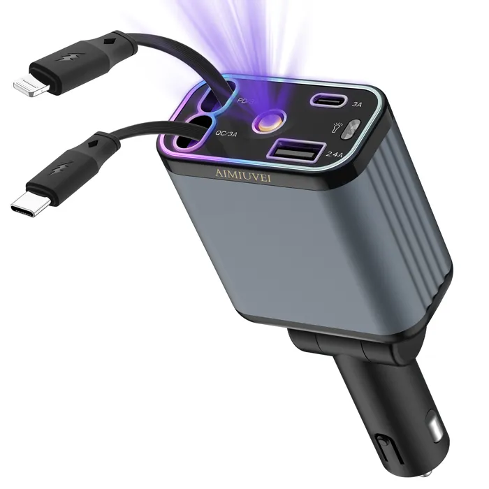 Chargeur Voiture Rétractable 4-en-1 – Puissance & Élégance en Mouvement yarabox
