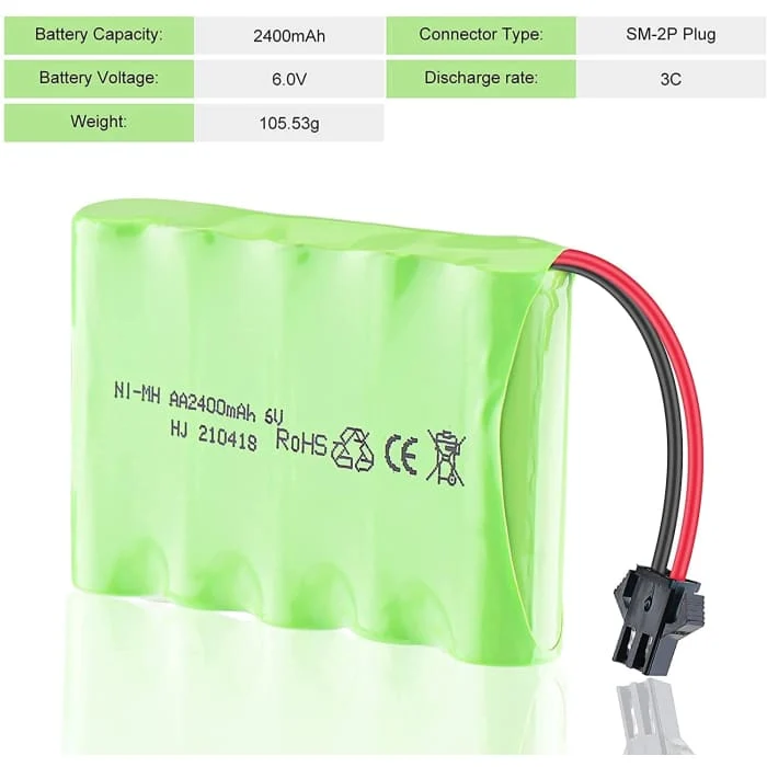 Batterie 6V Ni-Mh 2400 mAh pour télécommande de voiture + câble de charge USB YUNIQUE GREEN-CLEAN-POWER