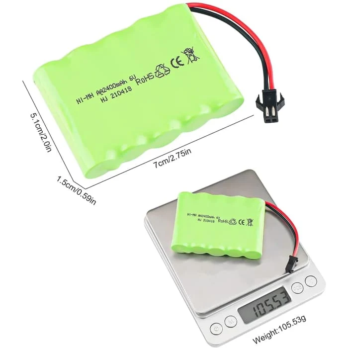 Batterie 6V Ni-Mh 2400 mAh pour télécommande de voiture + câble de charge USB YUNIQUE GREEN-CLEAN-POWER