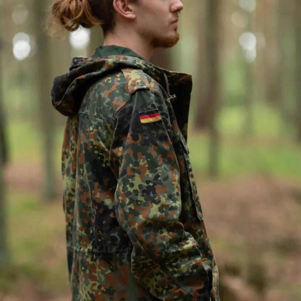 Veste de combat originale de l'armée allemande parka militaire à capuche Flecktarn combat