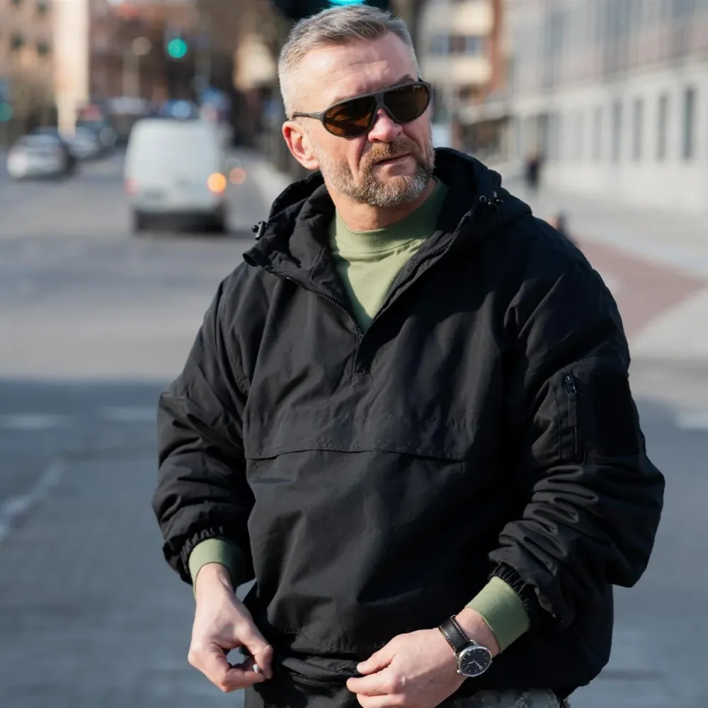 Veste militaire allemande MIL-TEC coupe-vent de combat à capuche doublée polaire noire NEUF