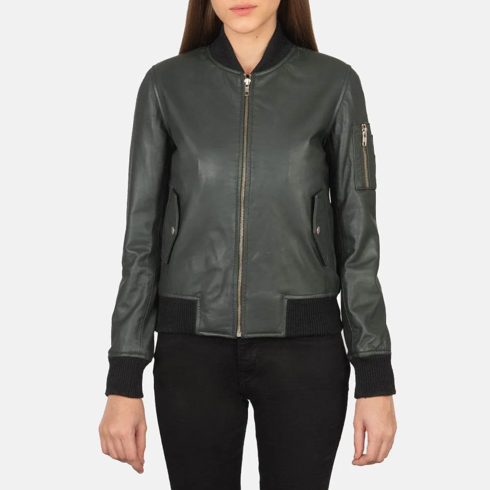 Coffre de rangement Veste bomber en cuir vert Ava Ma-1
