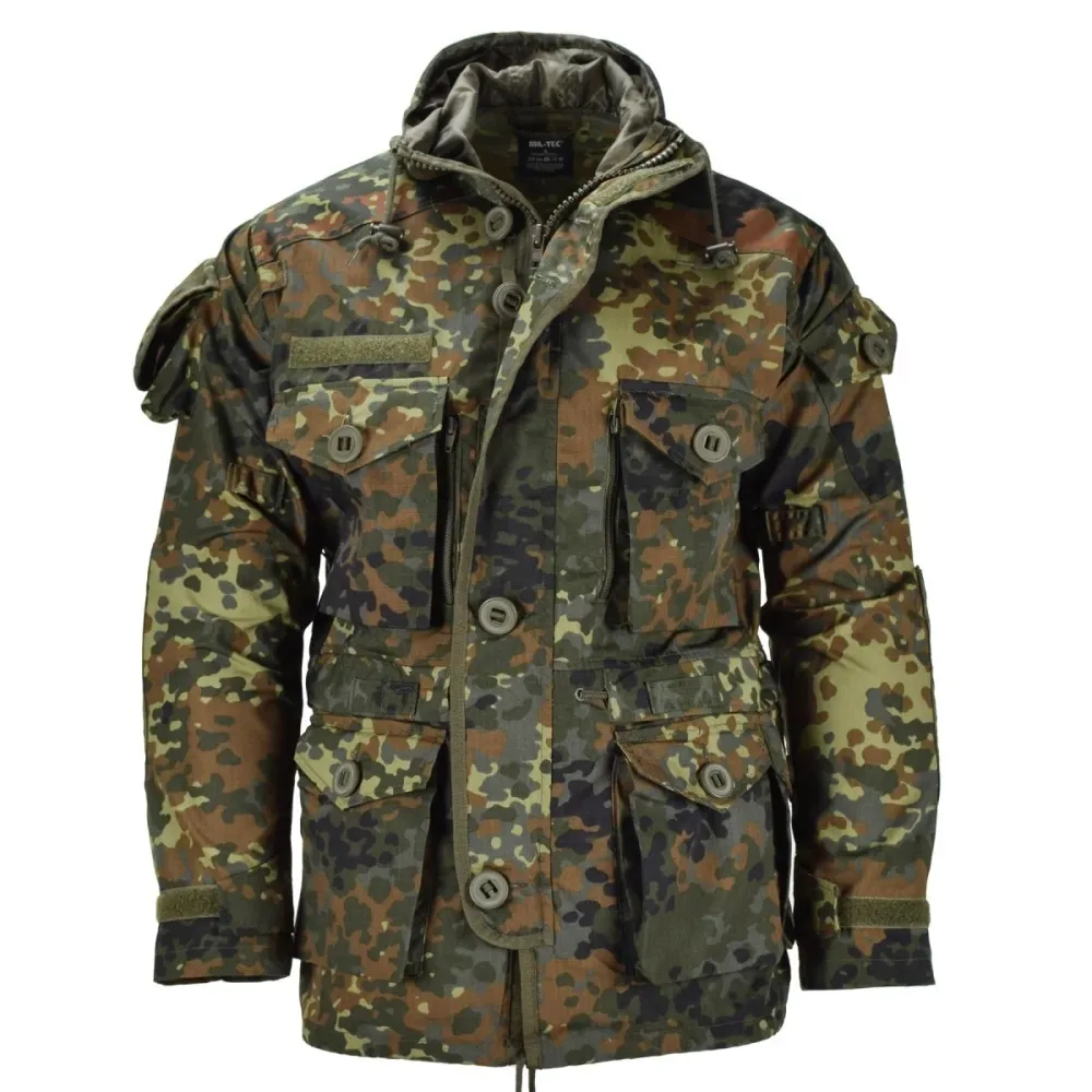 Protection pare-brise Veste de marque Mil-Tec RipStop Smock armée allemande Flecktarn Camo Parka Vêtements pour hommes